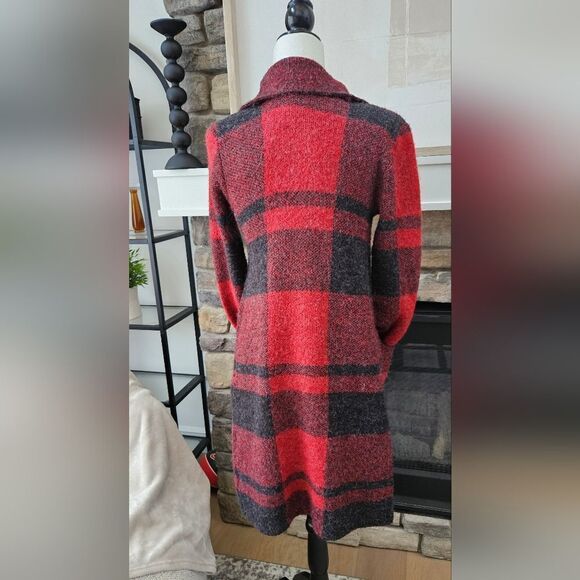 Suzy shear sweater/ light jacket Red plaid - Picture 2 of 5